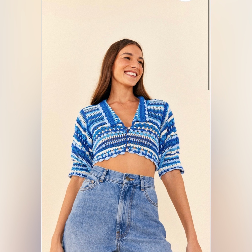 NWT FARM Rio Multi Stitches Crochet Collar Blouse